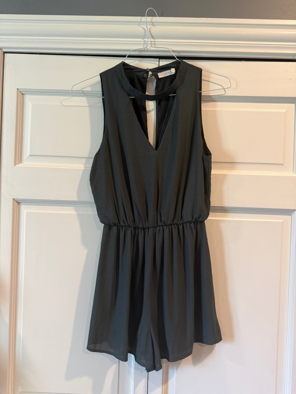 Lush Dark Gray Sleeveless V-Neck Romper